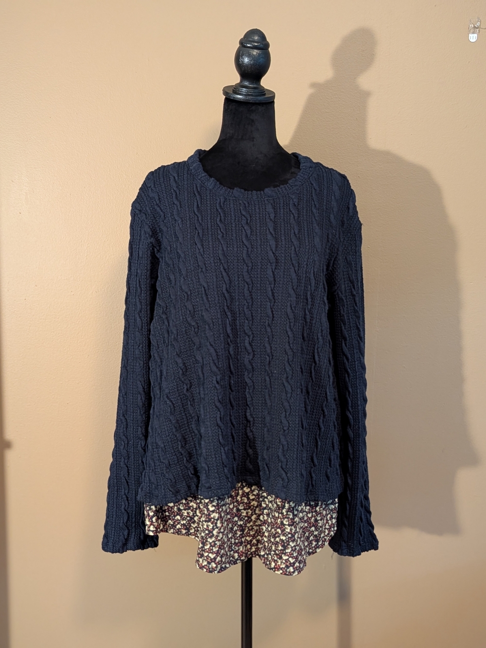 Women's Navy Cable Knit Scoop Neck Sweater